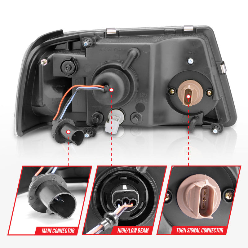 Faróis de cristal ANZO 2001-2011 Ford Ranger c/ barra de luz carcaça cromada