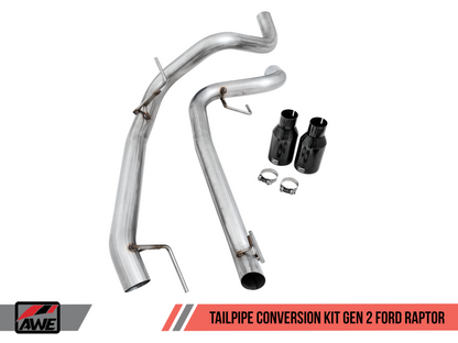 Kit de conversão de tubo de escape AWE Tuning 2017+ Ford Raptor com ponteiras pretas diamante