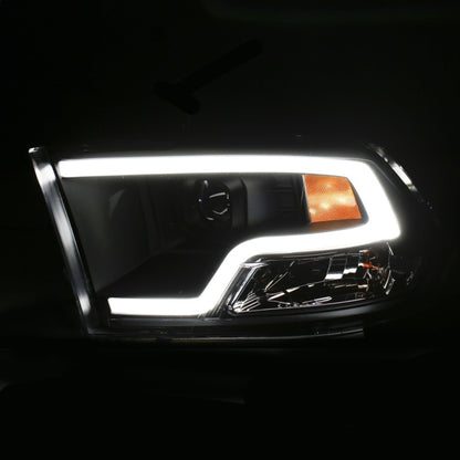 ANZO 09-18 Dodge Ram 1500 Faros delanteros estilo tablón proyector negro con halo