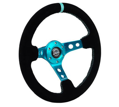 NRG - Volante Ante negro/Marca central verde azulado/ Costuras verde azulado (RST-006S-TL)