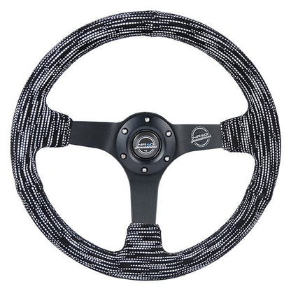 NRG - Reinforced Steering Wheel (350mm / 3in. Deep) Microfiber/Black Stitch w/5mm Matte Black Spokes