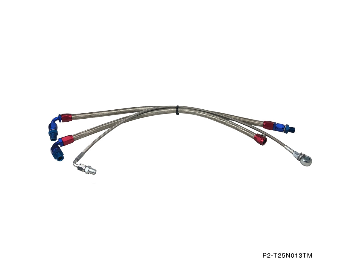 P2M - NISSAN S13 SR20DET STEEL BRAIDED TURBO LINE KIT - TOP MOUNT (P2-T25NS013TM)