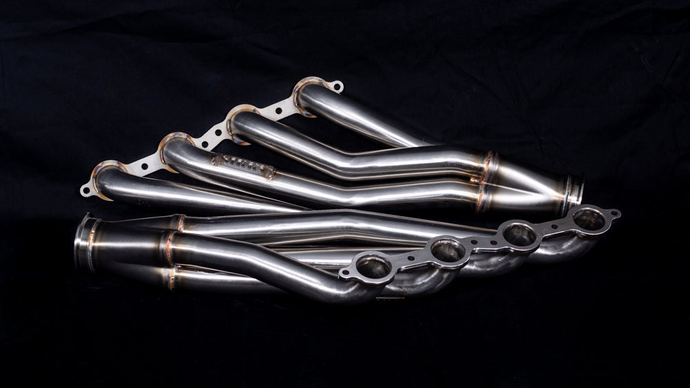 Sikky Manufacturing - GM A-Body LS Swap Headers Tubo longo de aço inoxidável 1 7/8" primários com coletor de mesclagem de 3" e conjunto de braçadeira de banda V completo (juntas e ferragens incluídas) (SM-HDR023SS)