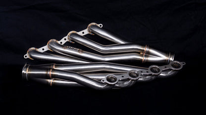 Sikky Manufacturing - GM A-Body LS Swap Headers Tubo longo de aço inoxidável 1 7/8" primários com coletor de mesclagem de 3" e conjunto de braçadeira de banda V completo (juntas e ferragens incluídas) (SM-HDR023SS)