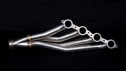 Sikky Manufacturing - GM A-Body LS Swap Headers Tubo longo de aço inoxidável 1 7/8" primários com coletor de mesclagem de 3" e conjunto de braçadeira de banda V completo (juntas e ferragens incluídas) (SM-HDR023SS)