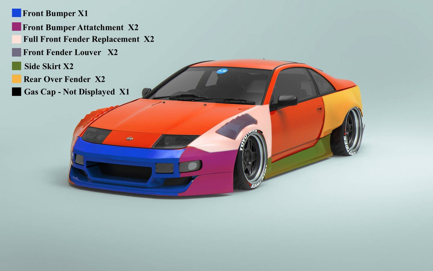 KBD - Nissan 300ZX 1990-1996 PMZ-K V2 Kit de carroceria larga de poliuretano de 11 peças (2+2 ou 2+0) (37-6623)