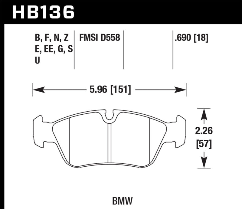 HAWK - PASTILHA DE FREIO DIANTEIRO HPS E36 NON-M, E46 NON-M, Z3 (HB136F.690)