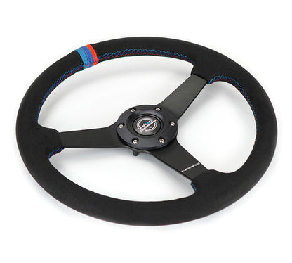 NRG - 350MM FLAT STEERING WHEEL MATTE BLACK M3 STYLE ALCANTARA