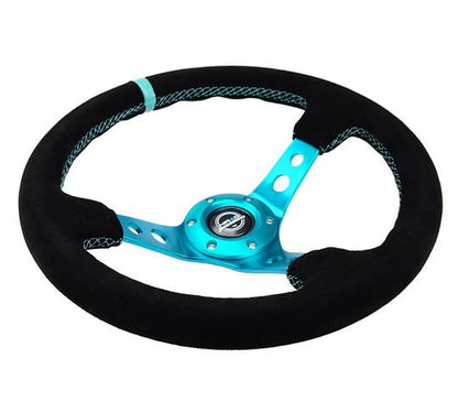 NRG - Volante Ante negro/Marca central verde azulado/ Costuras verde azulado (RST-006S-TL)