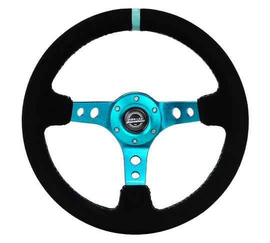 NRG - Volante Ante negro/Marca central verde azulado/ Costuras verde azulado (RST-006S-TL)