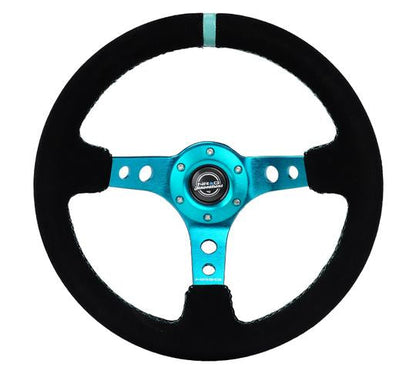 NRG - Volante Ante negro/Marca central verde azulado/ Costuras verde azulado (RST-006S-TL)