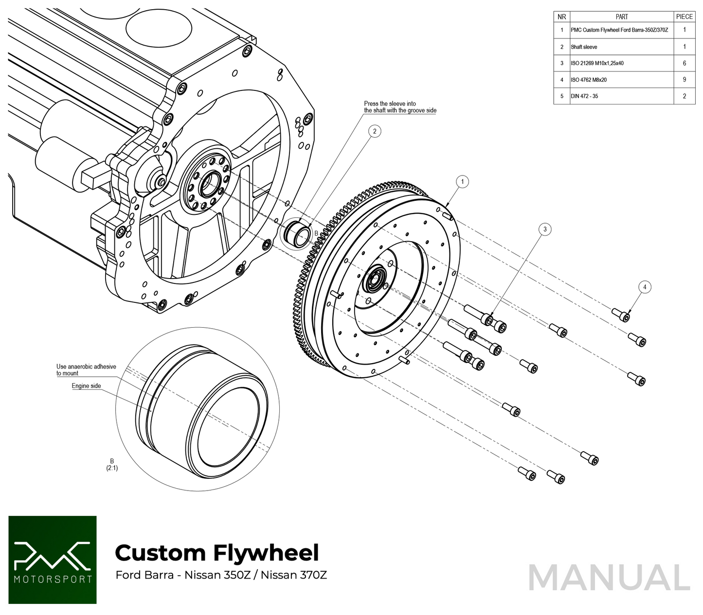 PMC Motorsport - Flywheel Ford Barra - Nissan 350Z Z33 370Z Z34 - 250mm / 9.84" (K0350-BAR)