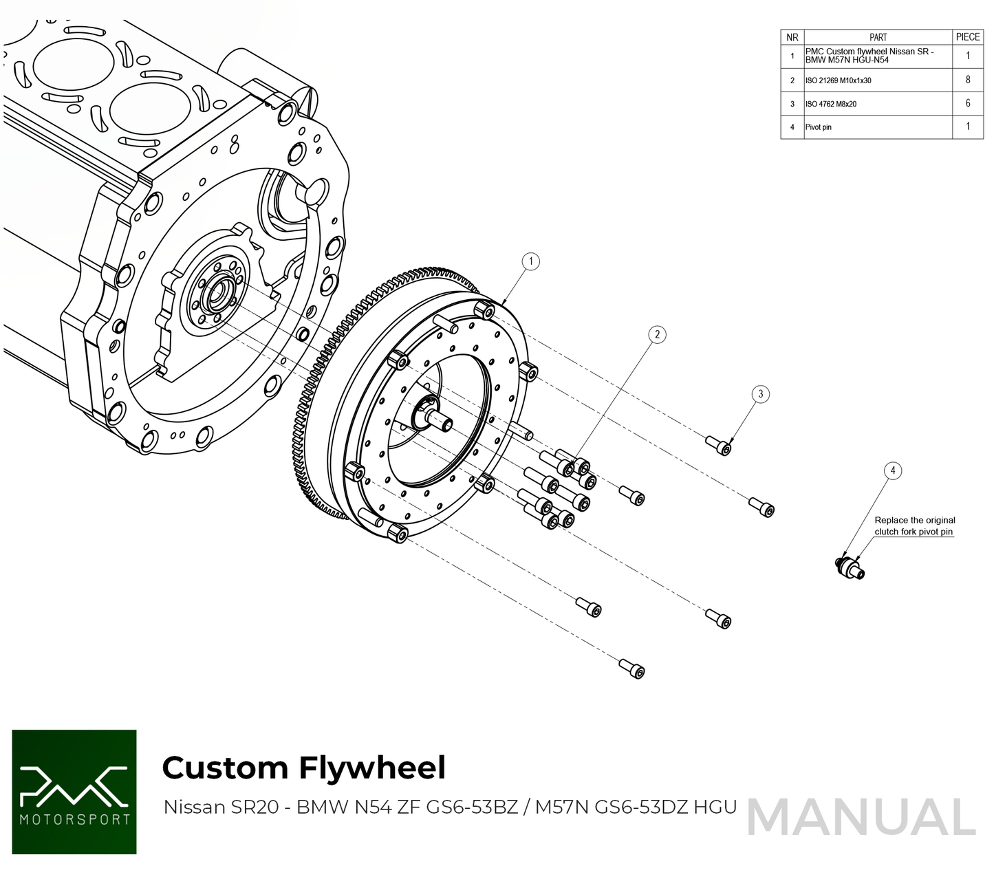 PMC Motorsport - RACE STAGE 1 Nissan SR - BMW N54 - 240mm / 9.45" (RS1-SR-N54-952)