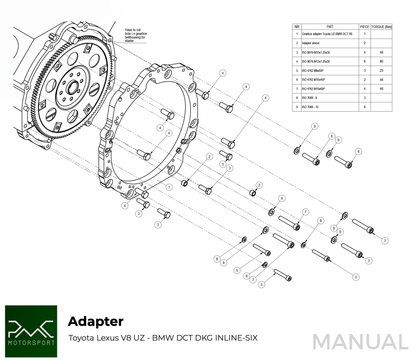 PMC Motorsport - Gearbox Adapter Plate Toyota UZ - BMW (F0M57-UZ)