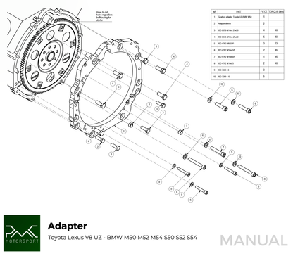 PMC Motorsport - Gearbox Adapter Plate Toyota UZ - BMW (F0M57-UZ)