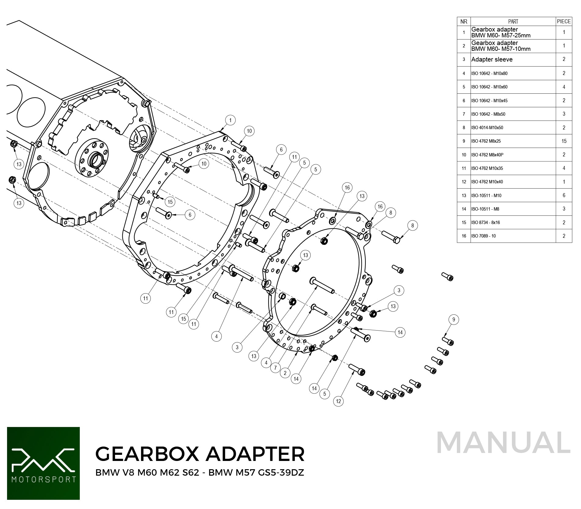 PMC Motorsport Gearbox Adapter Plate BMW M60 M62 BMW M50 M52 M54 M –  Drift HQ
