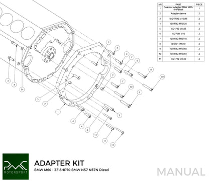 PMC Motorsport - Gearbox adapter plate BMW M60 M62 S62 - BMW M57N M57N2 ZF GS6-53DZ (F0M57-M6)