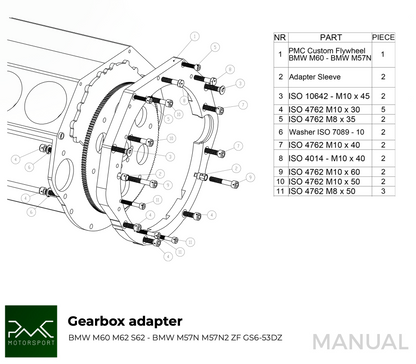 PMC Motorsport - Gearbox adapter plate BMW M60 M62 S62 - BMW M57N M57N2 ZF GS6-53DZ (F0M57-M6)