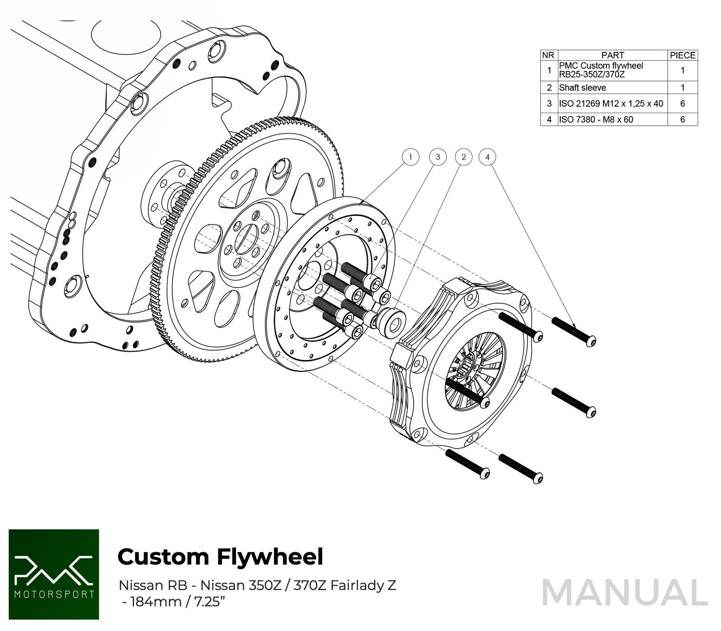 PMC Motorsport - RACE STAGE 3 Nissan RB - Nissan 350Z Z33 370Z Z34 - 184mm / 7.25" (P) (RS3-RB-350-184P)