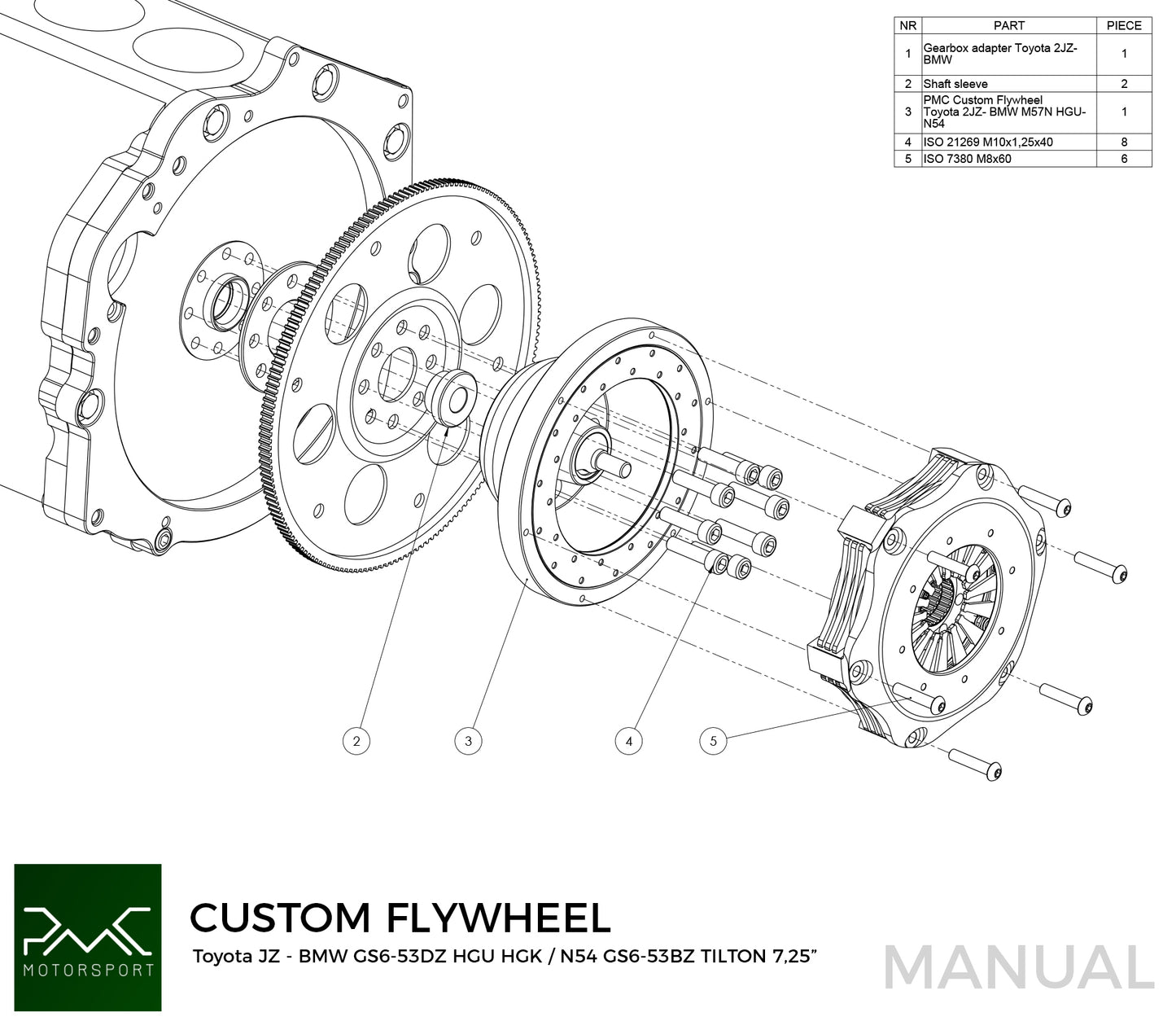 PMC Motorsport - RACE STAGE 2 Toyota JZ - BMW M57N HGU HGK / N54 - 184mm 7.25" (P) (RS2-JZ-HGU-184P)