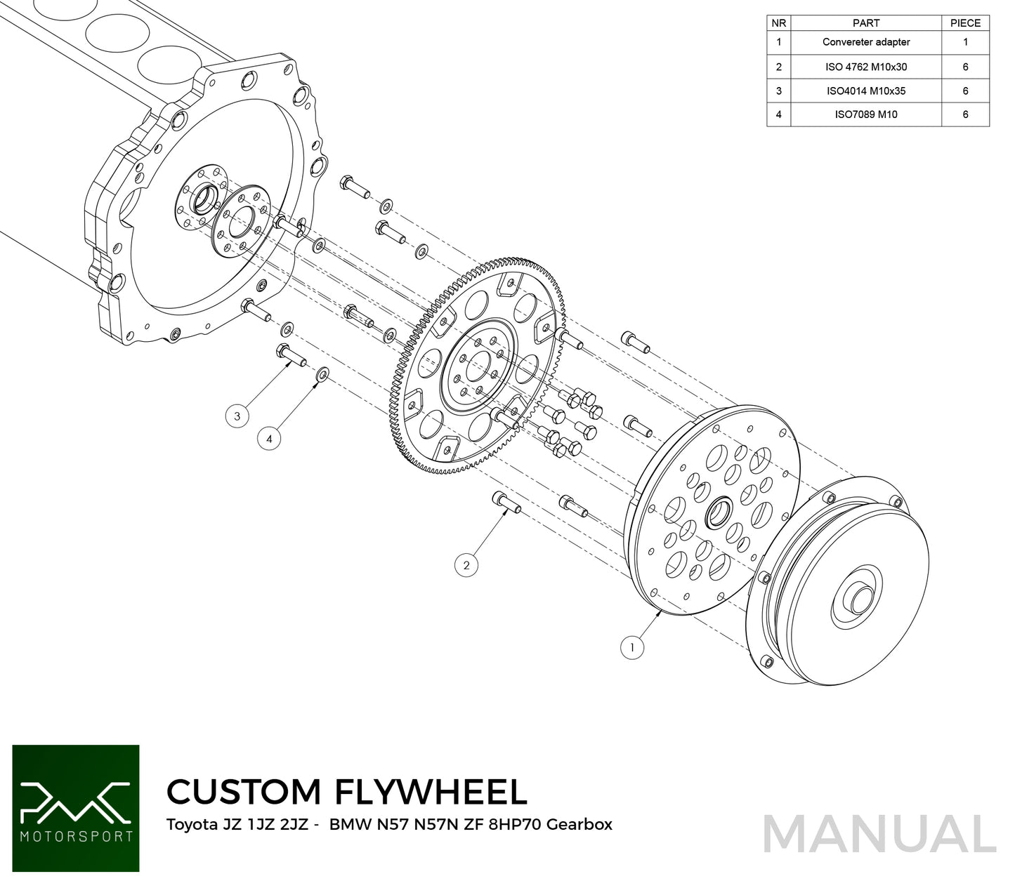 PMC Motorsport - Adapter Kit Toyota JZ 1JZ 2JZ - BMW ZF 8HP70 8HP75 N57 N57N