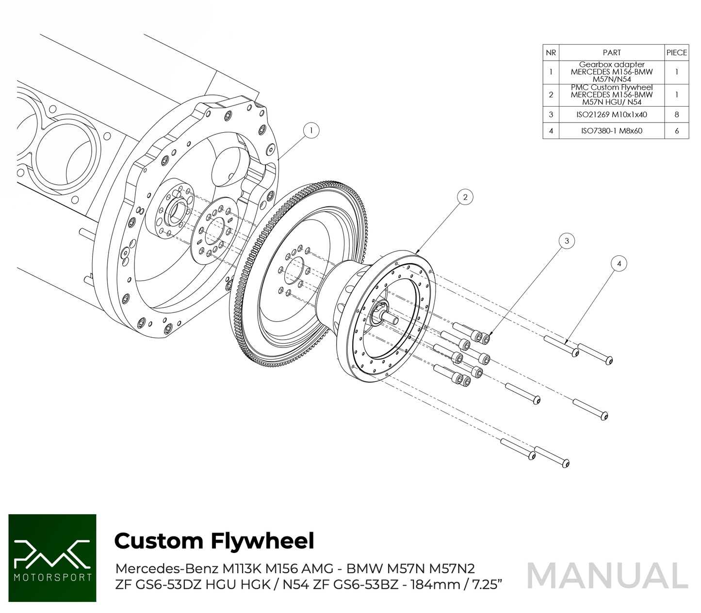 PMC Motorsport - RACE STAGE 2 Mercedes-Benz M113 - BMW M57N HGU HGK / N54 - 184mm / 7.25" (P) ( RS2-M113K-HGU-184P)