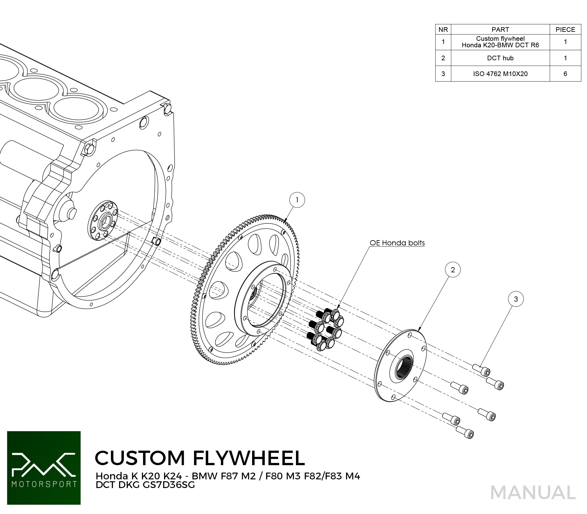 PMC MOTORSPORT - ADAPTER KIT HONDA K - BMW DCT DKG GETRAG
